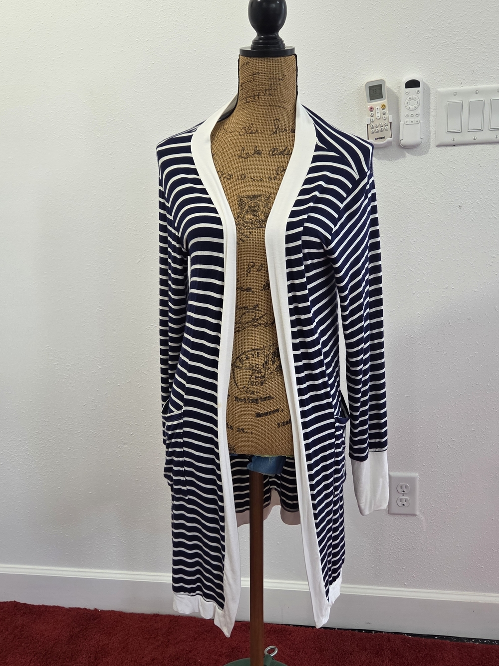 Navy & White Striped Open Cardigan
